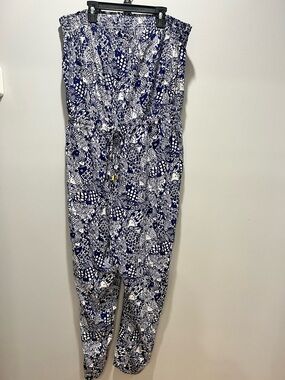 Women Lilly Pulitzer for Target Upstream Navy Blue White Strapless Jumpsuit XXL